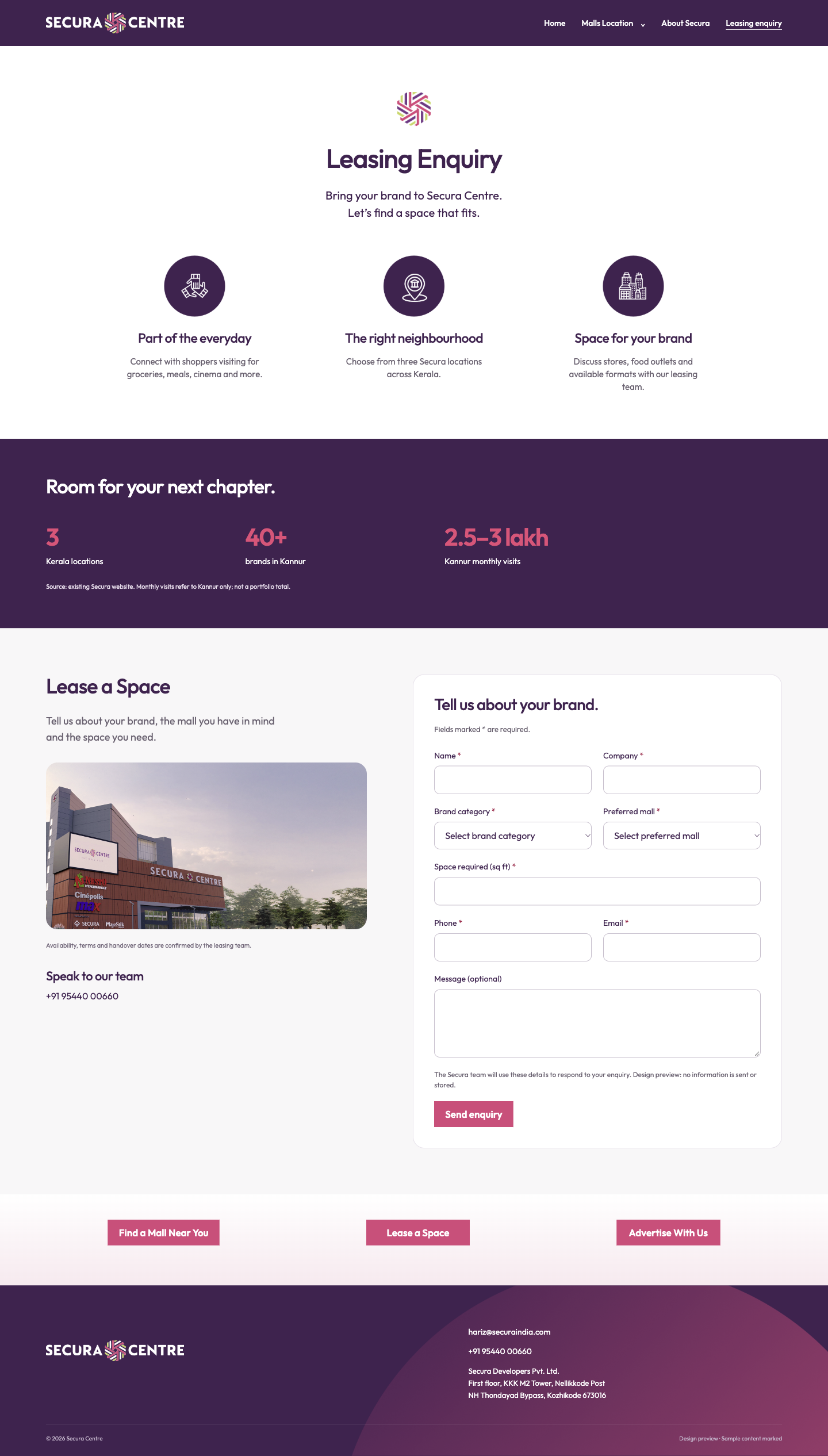 Leasing Enquiry desktop mockup