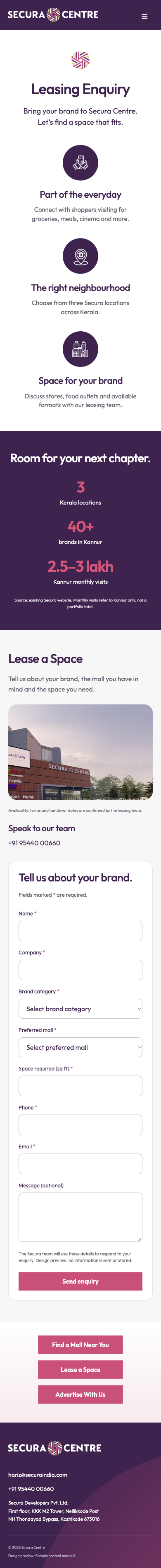 Leasing Enquiry mobile mockup